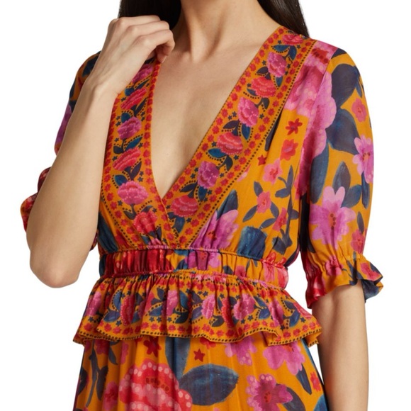 FARM Rio Vibrant Floral Maxi Dress - Orange and Pink - Picture 3 of 13